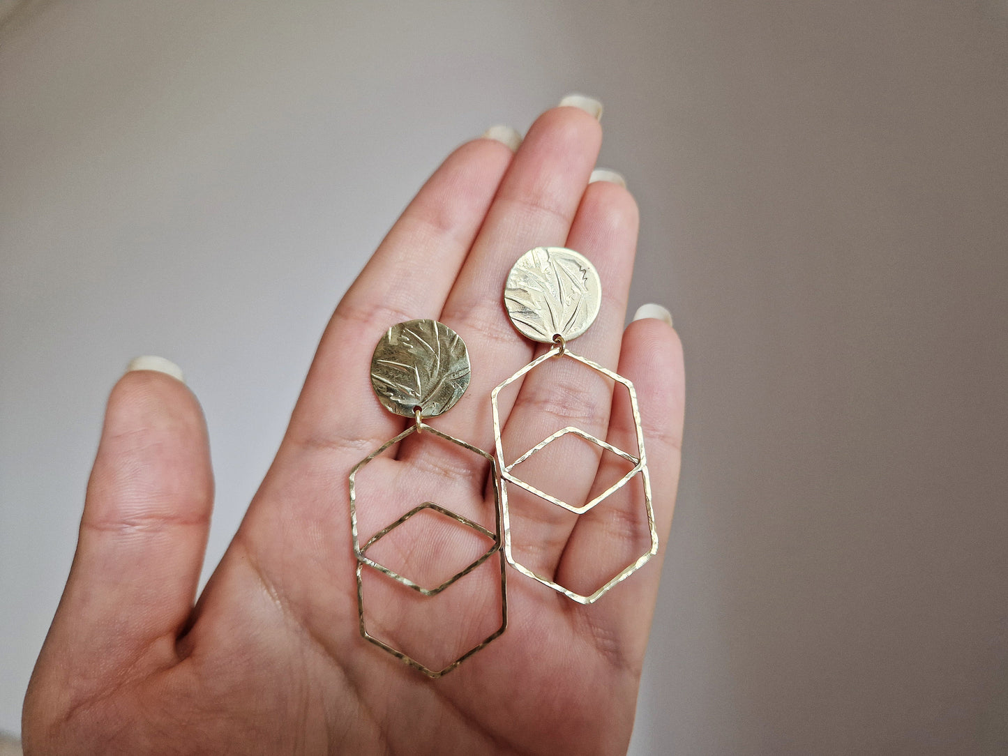 cercei 《Hexa》cu linii geometrice & amprentă botanică