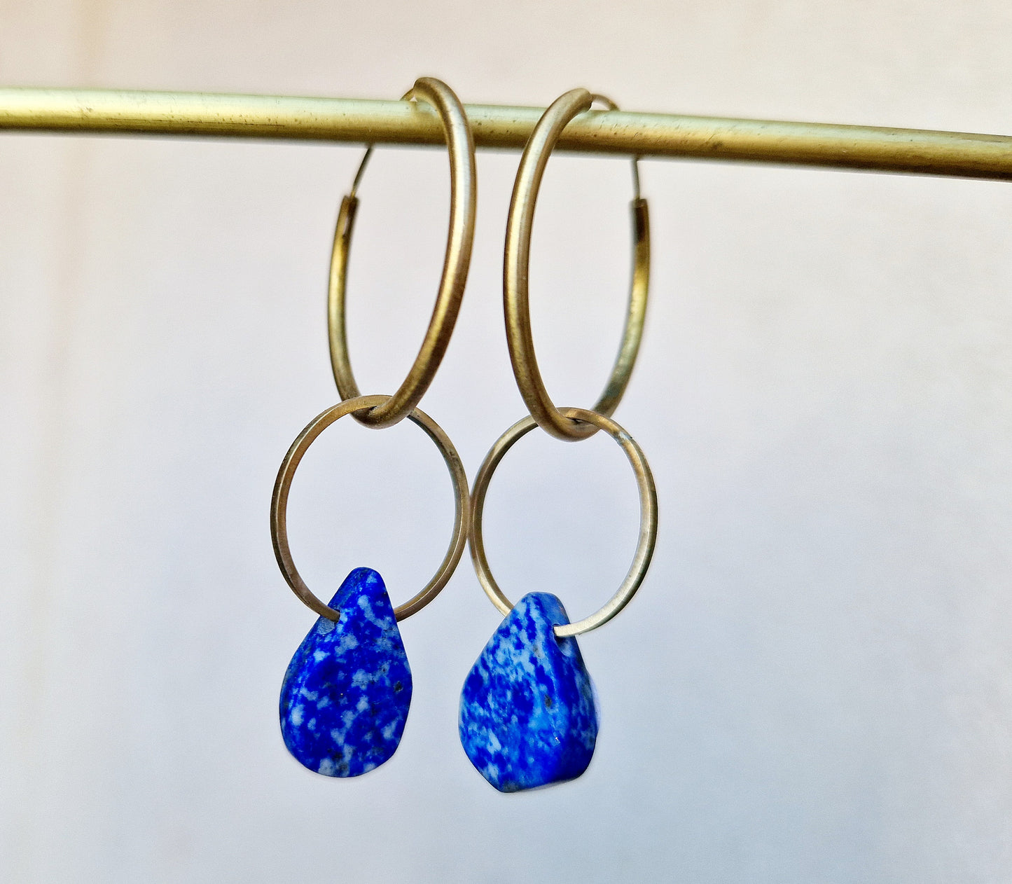 cercei double hoops cu lapis lazuli