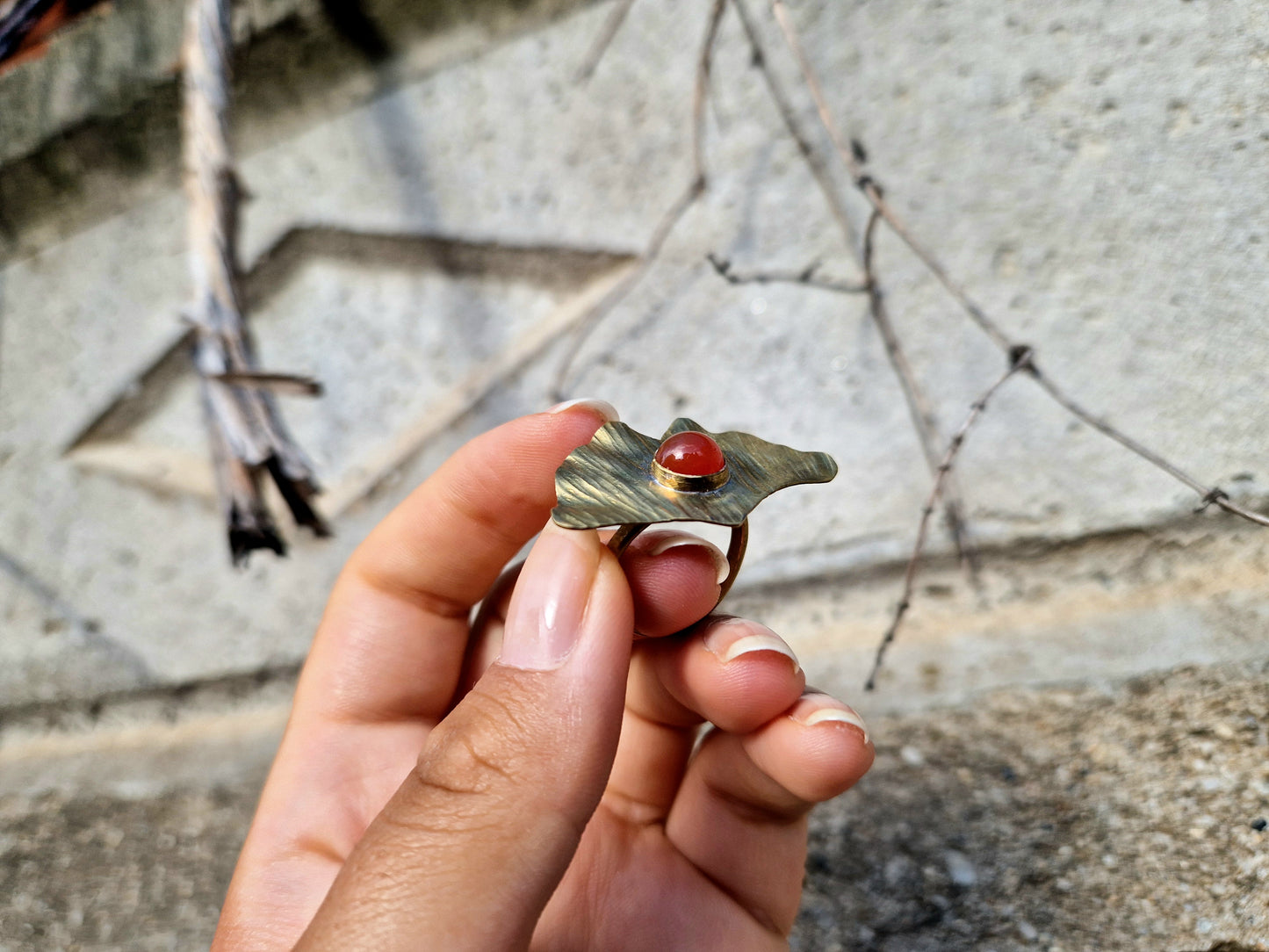 inel cu frunză Ginkgo biloba & carneol