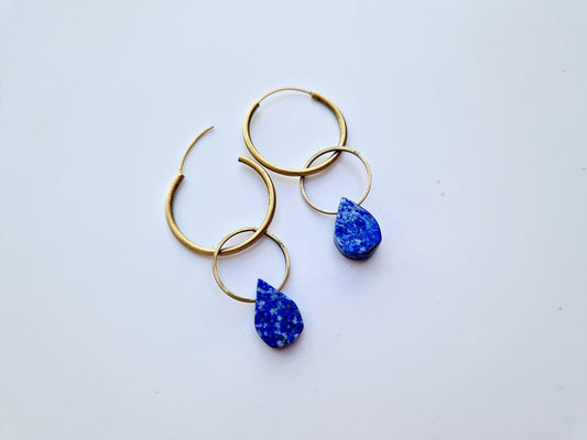 cercei double hoops cu lapis lazuli