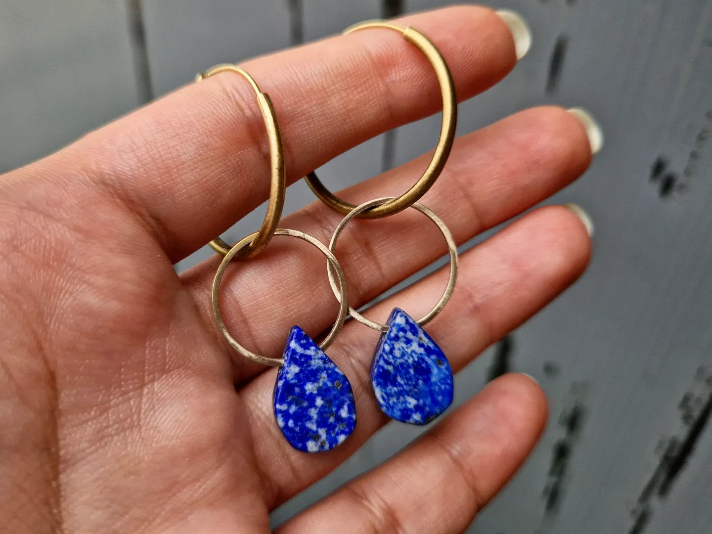 cercei double hoops cu lapis lazuli